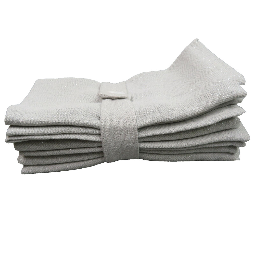 Set 6 Gray Cloth Dinner Napkins 18” Silver Sparkle Holiday Quiet Elegance